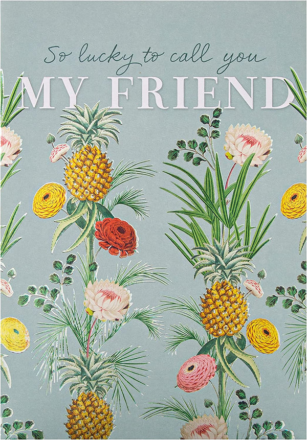 Vintage botanical gold greeting card by Hallmark featuring floral design, perfect for birthday wishes and friendship celebrations.