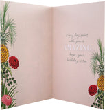 Vintage botanical gold greeting card from Hallmark with floral design, perfect for birthday wishes and friendship celebrations.