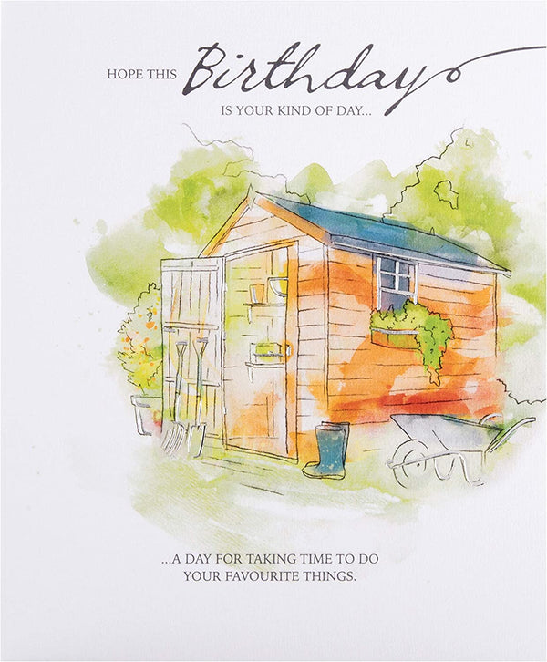 Watercolor silver foil birthday greeting card featuring a serene design by Hallmark, with soft pastel colors and elegant details.