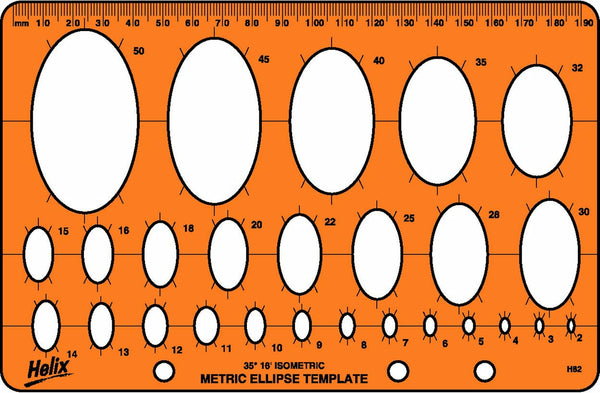 Helix Metric Ellipse Template with multiple size circles for precise drawing and design work.