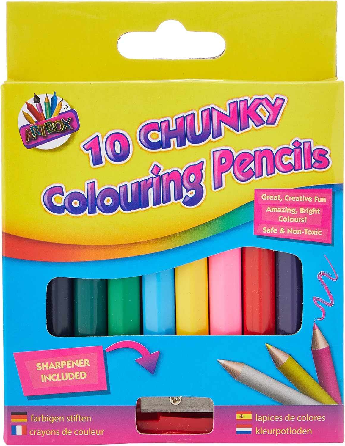 10 Chunky 1/2 Size Col Pencils & Sharpener
