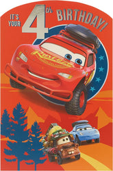 Disney Lightning McQueen Age 4 Birthday Card