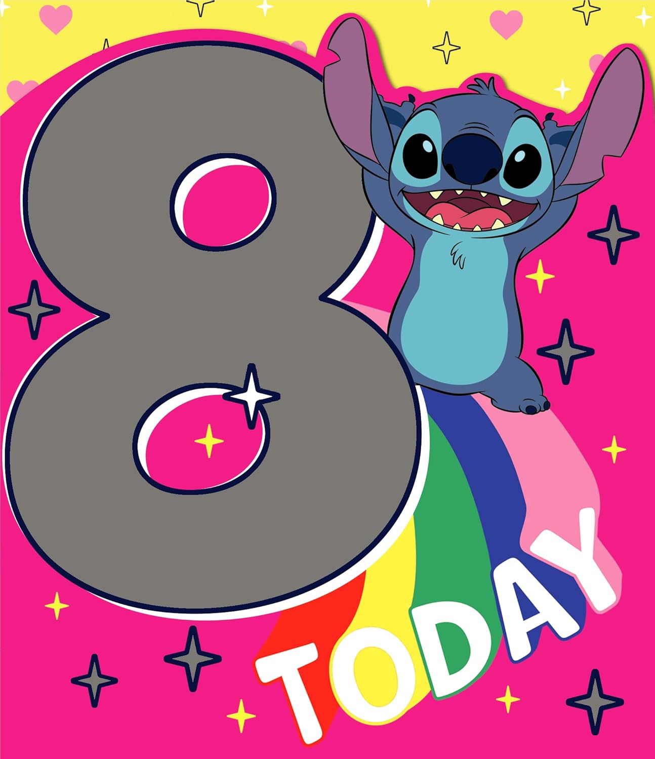 Disney Stitch 8th birthday greeting card for girls featuring a cute Stitch design, perfect for nieces, granddaughters, or daughters.