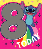 Disney Stitch 8th birthday greeting card for girls featuring a cute Stitch design, perfect for nieces, granddaughters, or daughters.