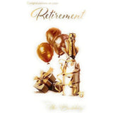 Cheers Retirement Bubbly Gold greeting card by ICG featuring festive design for celebrating retirement milestones.