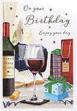 ICG Ltd Open Birthday Card from the Essence Range featuring a wine-themed design, perfect for celebrating special occasions.