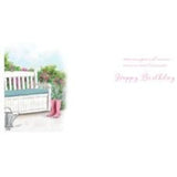 Colorful Radiant Blossoms female birthday greeting card by ICG featuring vibrant floral designs and cheerful message inside.