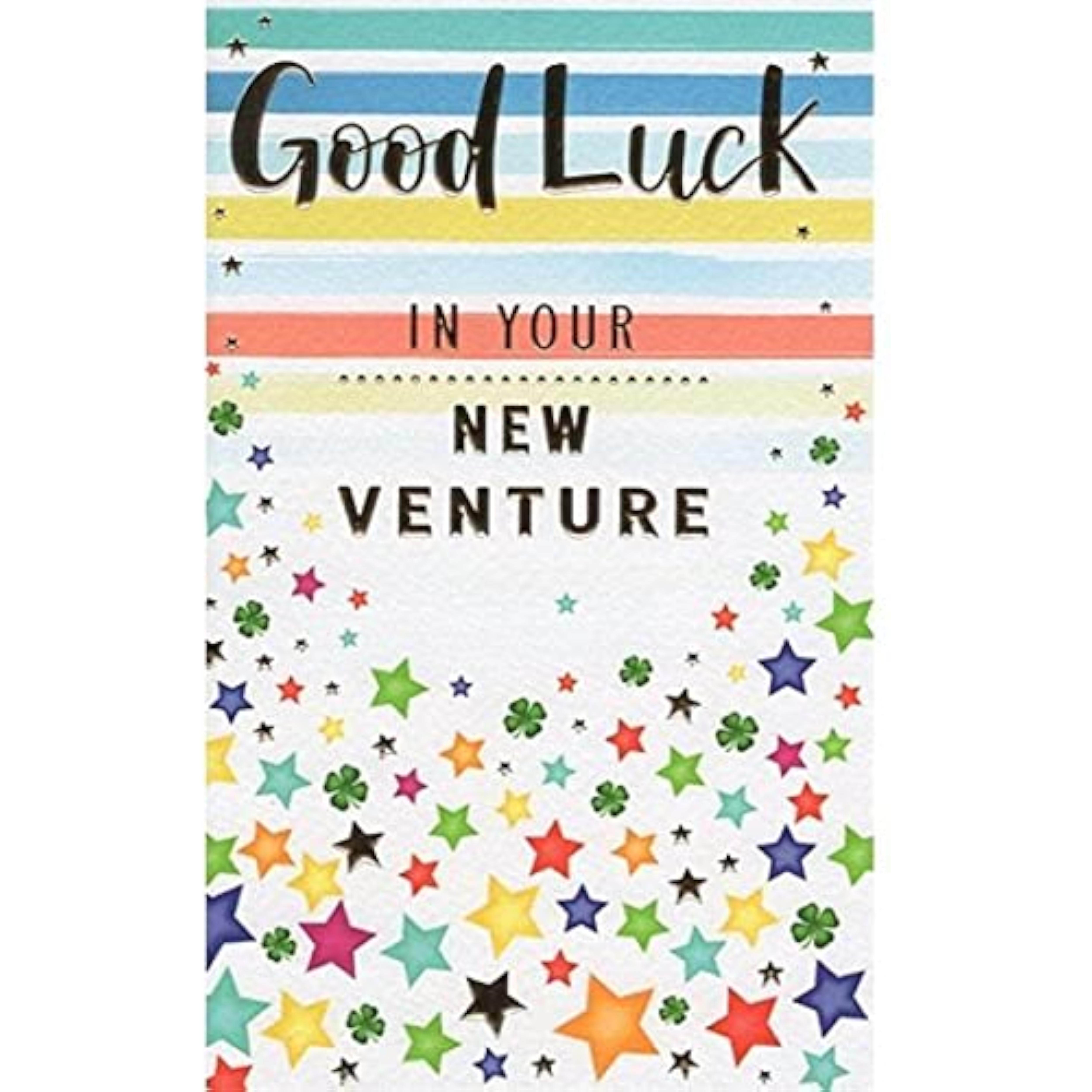 ICG Venturing Success greeting card with large silver "Good Luck" text, 7.75 x 4.75 inches, celebrating new ventures.