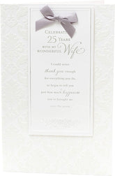 Silver 25th Wife Wedding Anniversary Card Lovely Romantic Message inside