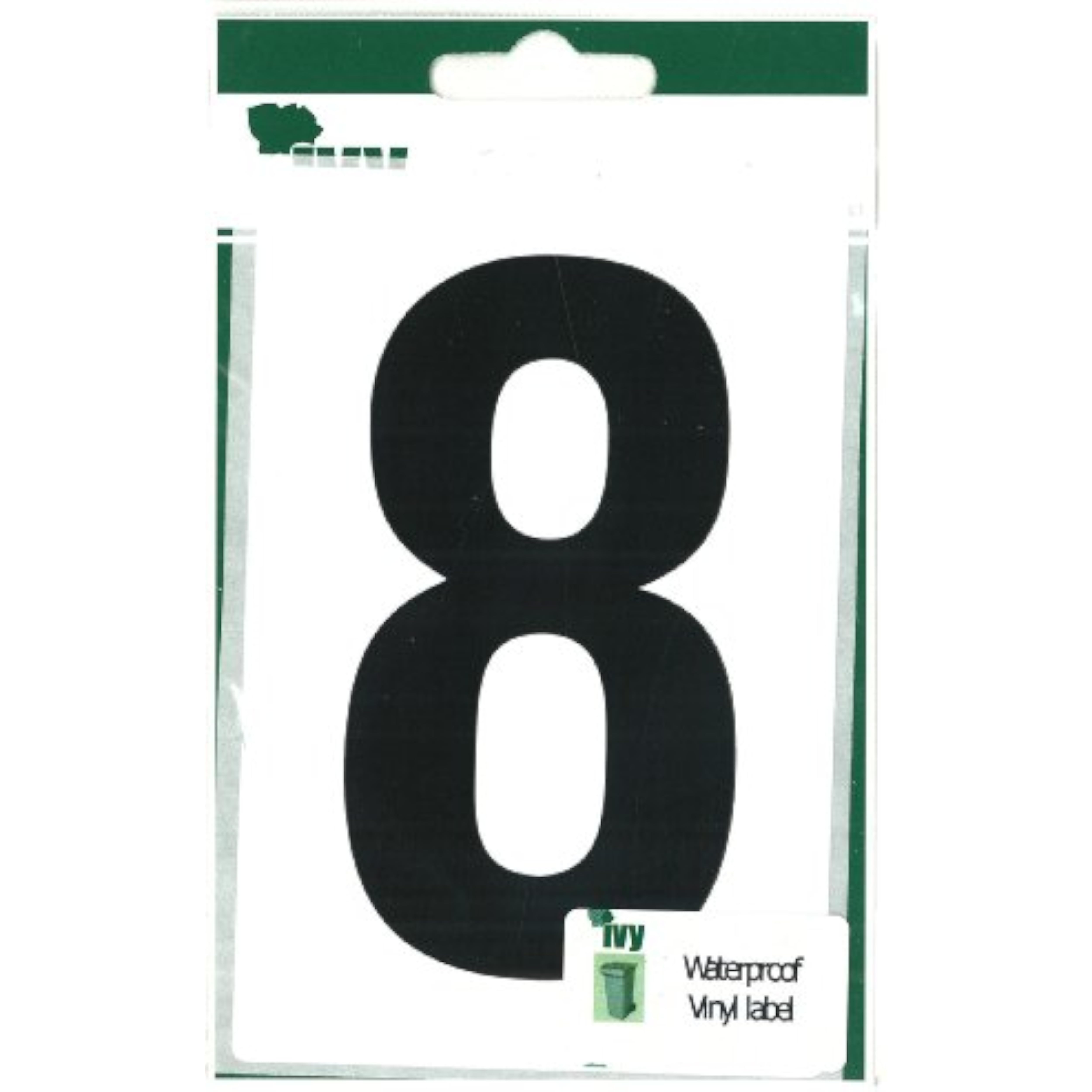 Waterproof Wheelie Bin Number 8 Sticker by Ivy Stationery, featuring bold black number 8 on durable adhesive for outdoor use.