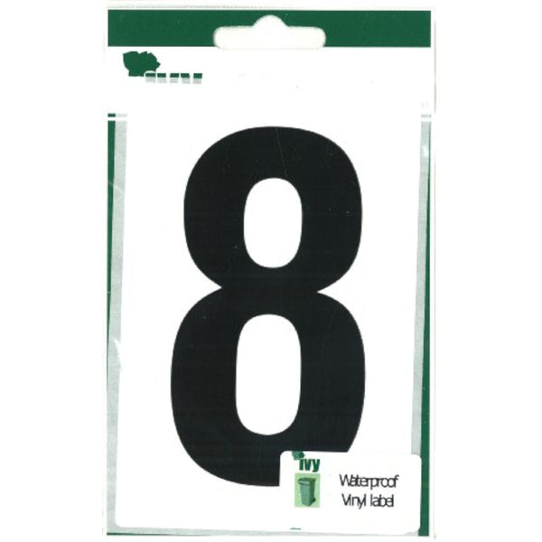 Waterproof Wheelie Bin Number 8 Sticker by Ivy Stationery, featuring bold black number 8 on durable adhesive for outdoor use.