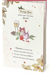 Champagne and Presents Design Traditional Christmas Card with Lovely Verse