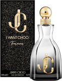 Jimmy Choo I Want Choo Forever Eau de Parfum spray for women, 100ml bottle with elegant gold accents and floral details.