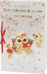 Boofles Sitting on Bench Design For Son and Daughter in Law and Family Christmas Card