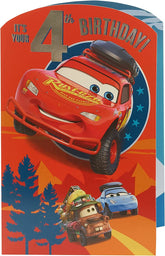 Disney Lightning McQueen Age 4 Birthday Card