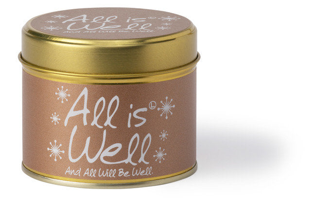 Lily-Flame All is Well scented tin candle with floral and herbal design, perfect for a cozy home ambiance.