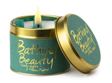 Lily-Flame Bathing Beauty scented tin candle with floral design, perfect for relaxing bath time ambiance.