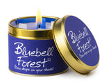 Bluebell Forest scented tin candle by Lily-Flame with a floral design and bluebell imagery on the packaging.