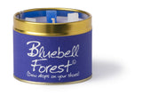 Bluebell Forest scented tin candle by Lily-Flame, featuring a bluebell floral design on a round metal container.