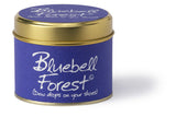 Bluebell Forest scented tin candle by Lily-Flame featuring a bluebell floral design on a metal tin.