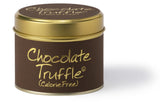 Lily-Flame chocolate truffle scented tin candle with a decorative label and warm, inviting design on the metal container.