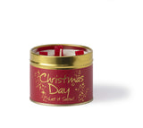 Lily-Flame Christmas Day scented tin candle with festive holiday design and warm glow, perfect for holiday ambiance.