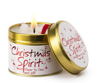 Lily-Flame Christmas Spirit scented tin candle with festive holiday design and imagery, perfect for seasonal decor.