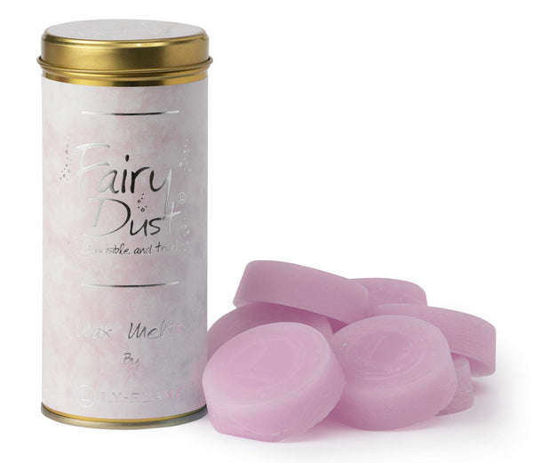 Lily-Flame Fairy Dust Wax Melts in a decorative container, featuring colorful, fragrant wax pieces for home fragrance.