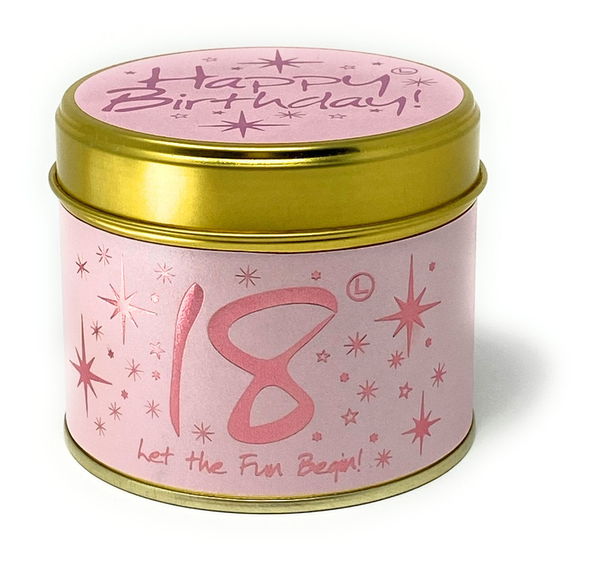 Lily-Flame Happy Birthday 18th scented tin candle with floral design, perfect for celebrating milestone birthdays.