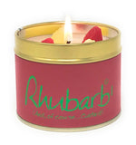 Lily-Flame Rhubarb scented tin candle with a vintage floral design, ideal for home decor and aromatic ambiance.