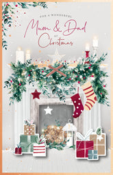 Mum And Dad Fireplace Presents For Wonderful Christmas Card