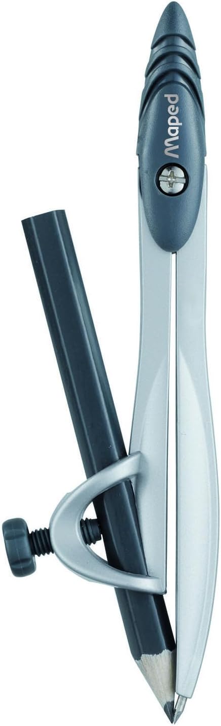 Maped Study Compass with metal point and adjustable arms for precise drawing and measurement in classroom and art projects.