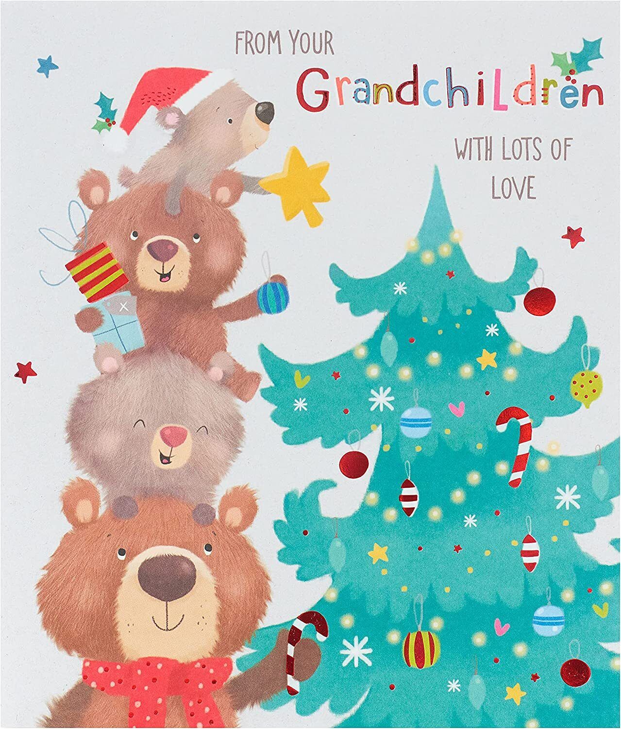 Percy & Peggy Decorating Xmas Tree Design Grandparents Christmas Card