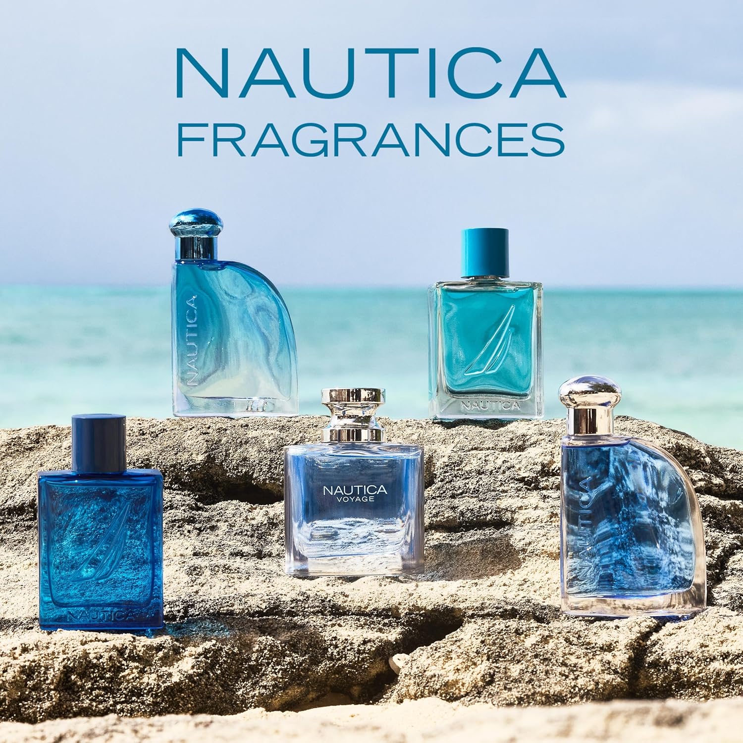 Nautica Pure Blue men's fragrance bottle, 100ml Eau de Toilette with a sleek blue design and Nautica branding.