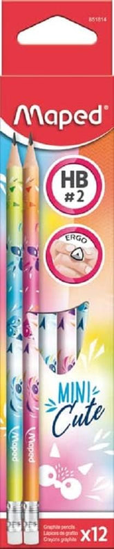 Maped - 1 Graphite Mini Cute Eraser Pencil - Ergonomic Paper Pencils and Resistant Hb Lead - Random Colours