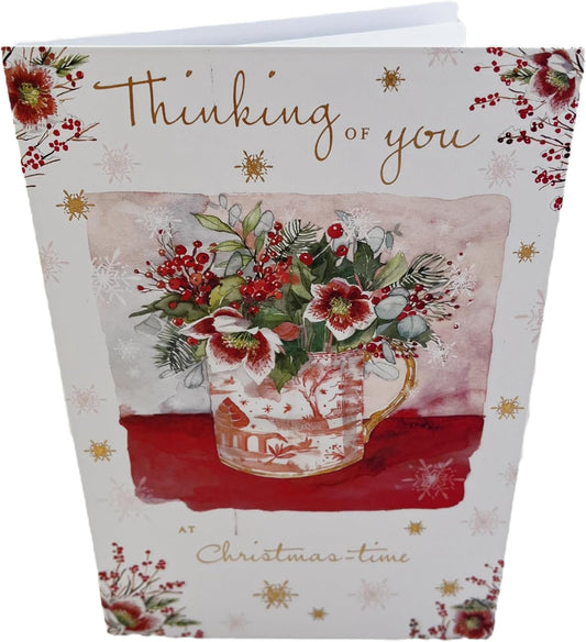 Thinking of You Christmas Card by NQ featuring anemones and snowflakes with festive holiday design and elegant floral details.