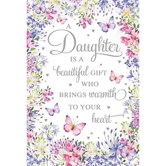 NQ floral butterflies daughter birthday greeting card with colorful butterfly and flower design on white background