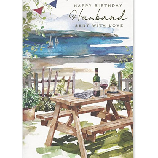 NQ Husband Birthday Card with "Sent With Love" message, featuring a heartfelt greeting card design for special occasions.