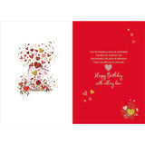 Love Hearts foil partner birthday greeting card by NQ with colorful heart designs and celebratory message.