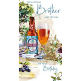 NQ Brother birthday greeting card with beer design, featuring festive illustrations and celebratory message for special occasions