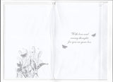 NQ sympathy greeting card featuring butterflies and Lily of the Valley floral design, suitable for expressing condolences.