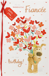 Boofle Birthday Card For Fiancée With Envelope - Cute Design And Big Bouquet Of Flowers, Multi