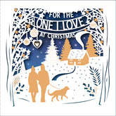 Couple with Dog and log cabin One I Love Christmas Card