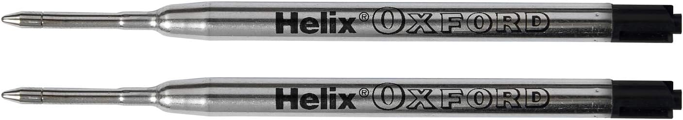 Pack of 2 Oxford Helix Oxford ballpoint pen refills with black ink, showing the ink cartridge and refill tip.
