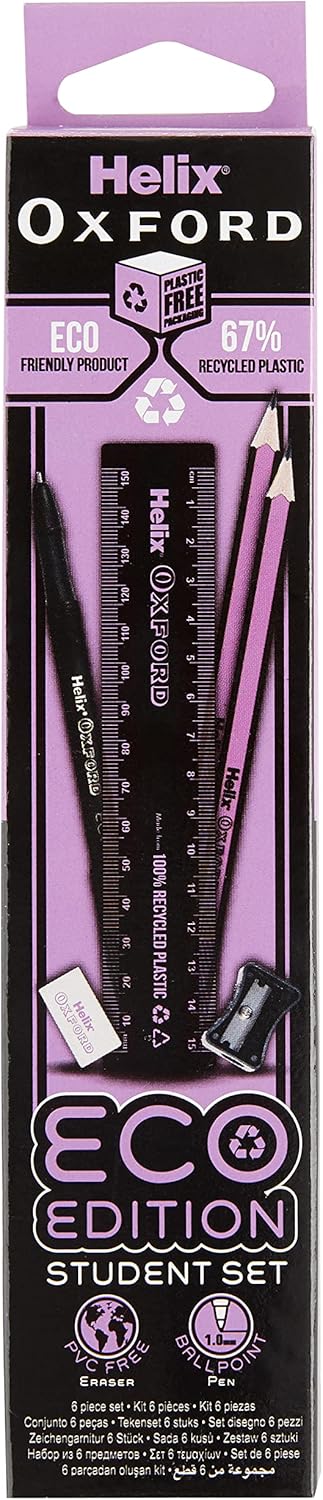Oxford Helix Oxford Eco Pink Student Set with notebooks, pens, and accessories, ideal for school use.