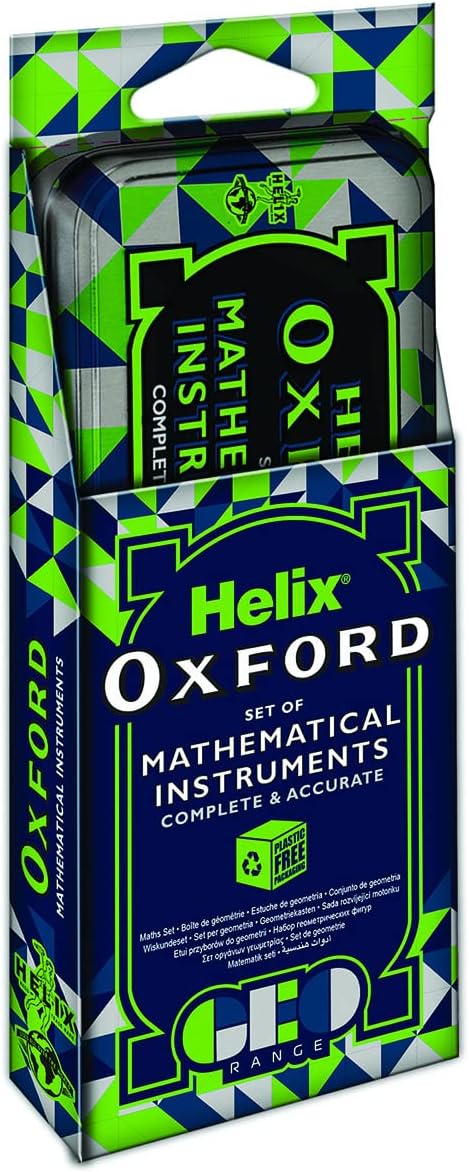 Green Oxford Helix Oxford Geo Maths Set with geometric tools and rulers for students and professionals.