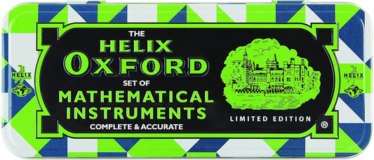 Green Oxford Helix Oxford Geo Maths Set with geometric tools and ruler, designed for students and educational use.
