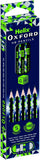 Set of five Oxford Helix Oxford Geo Pack green HB pencils with geometric design, suitable for writing and drawing.