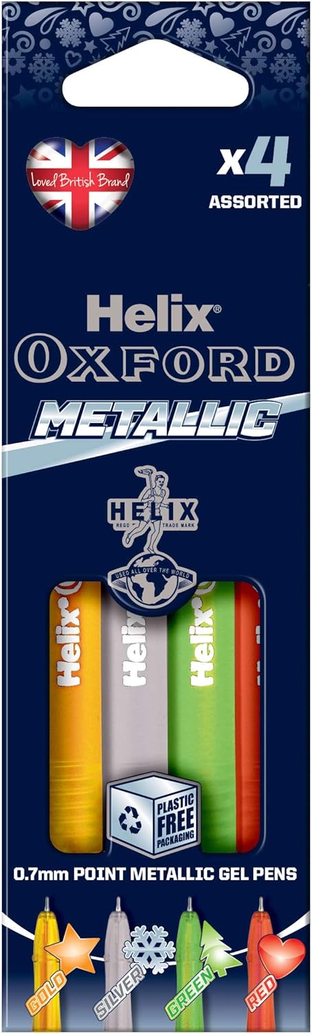 Set of four Oxford metallic pens with shiny, colorful ink barrels, ideal for writing and drawing.
