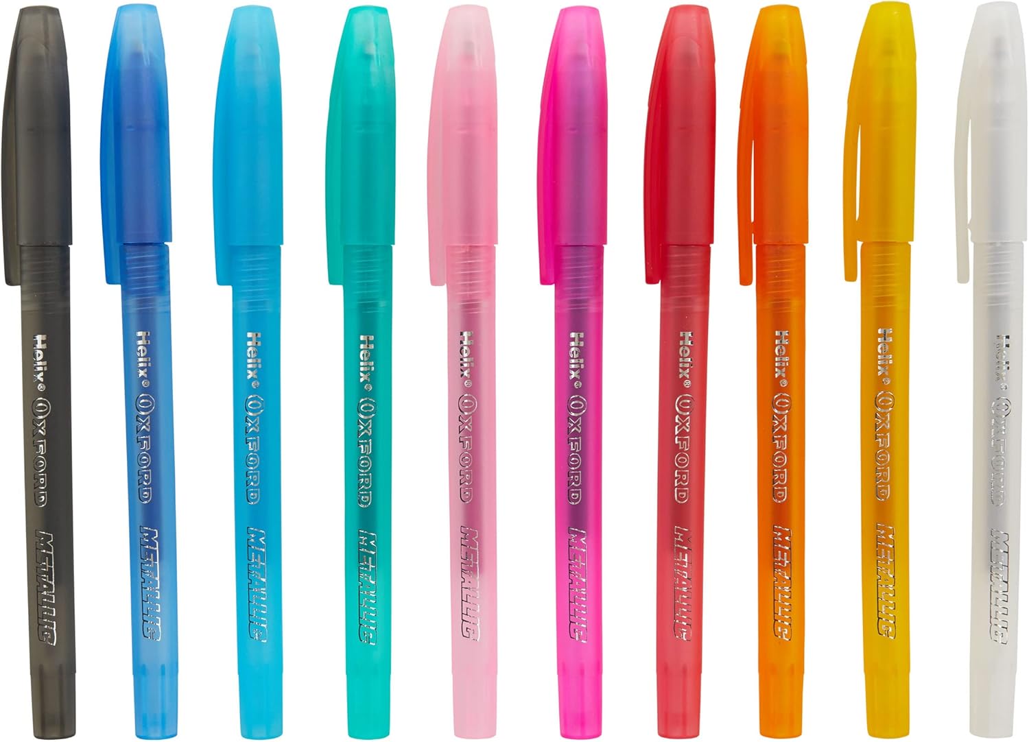 Set of 10 Oxford metallic color pens with vibrant, shiny ink for artistic and creative writing projects.